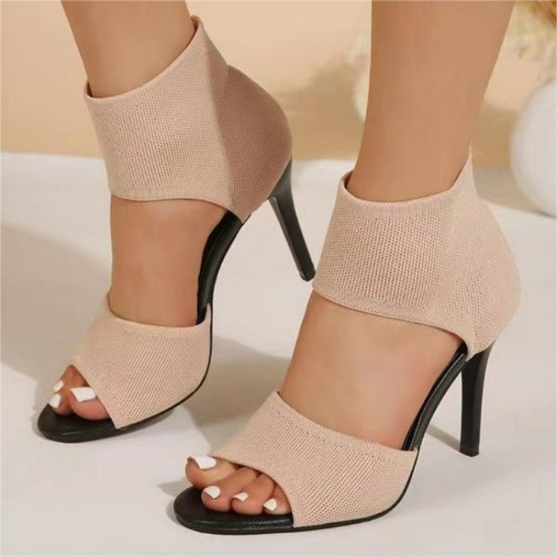 Ženske nove dizajnerske pletene sandale na visoku petu, ljeto 2023. Sandale s četvrtastim vrhom i debelom petom Ženske seksi naramenice, crne cipele za zabavu