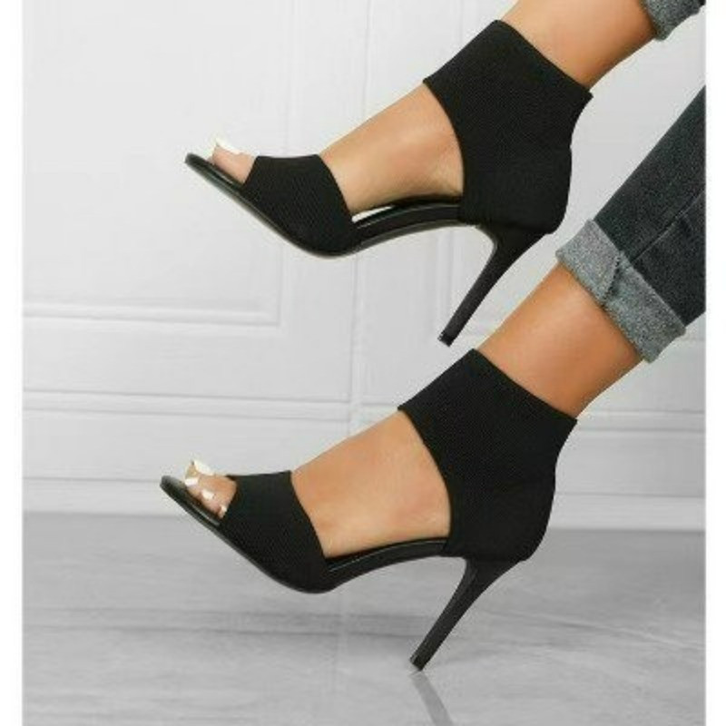 Ženske nove dizajnerske pletene sandale na visoku petu, ljeto 2023. Sandale s četvrtastim vrhom i debelom petom Ženske seksi naramenice, crne cipele za zabavu