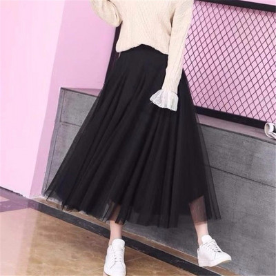 Nagy méretű, magas derekú tüll szoknya női hosszú redőzött szoknya fekete rózsaszín elegáns maxi szoknya női tavaszi nyár koreai hálós szoknya