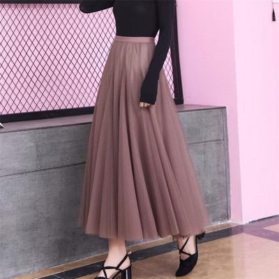 Nagy méretű, magas derekú tüll szoknya női hosszú redőzött szoknya fekete rózsaszín elegáns maxi szoknya női tavaszi nyár koreai hálós szoknya