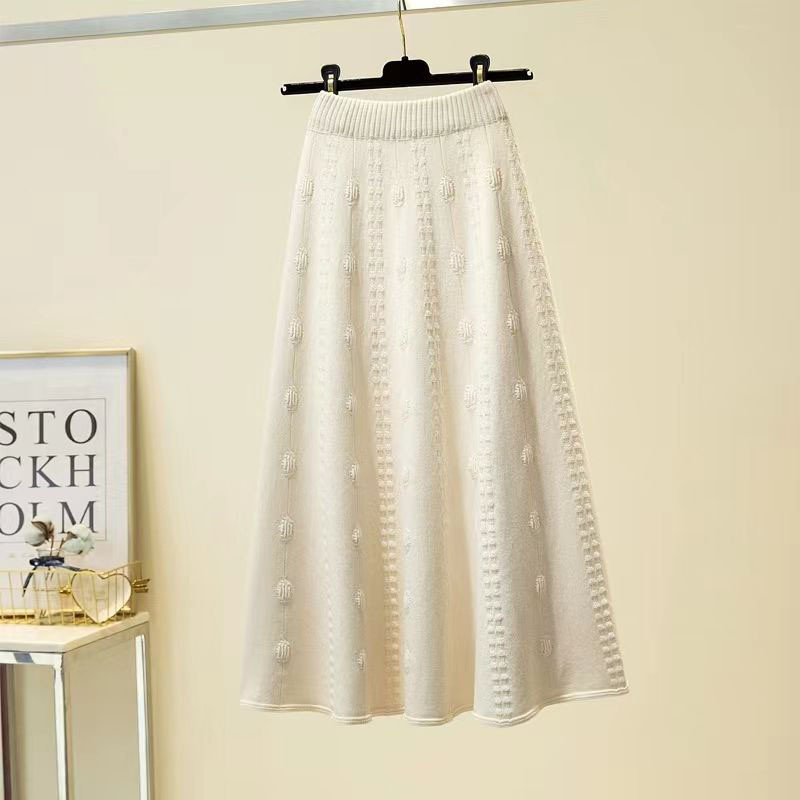 Elegantsed Jacquard Weave Plisseeritud pikad seelikud naistele Talve elastne kõrge vöökohaga A-line kootud seelik vabaaja pluss suuruses soojad seelikud