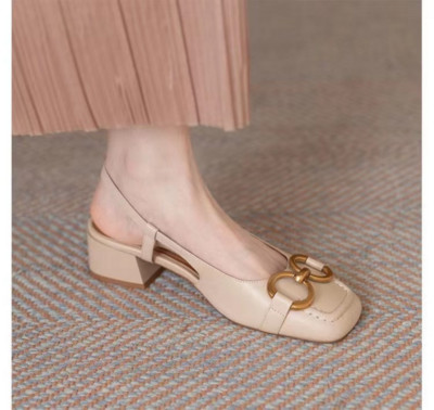 Retro francuske meke kožne sandale Horsebit za ljeto, ženske srednje potpetice, mekano dno, udobne prazne cipele s četvrtastim prstima