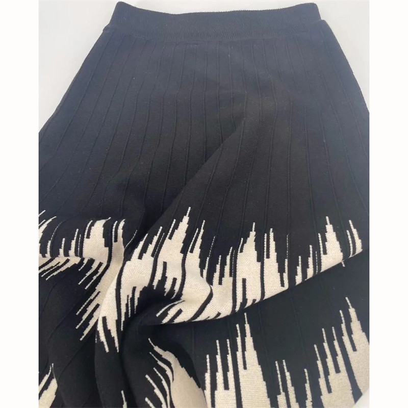 Juhuslikud trükitriibud Suures suuruses silmkoelised seelikud naistele sügistalvised elastsed kõrge vöökohaga avara seeliku disainiga A-line pikk seelik