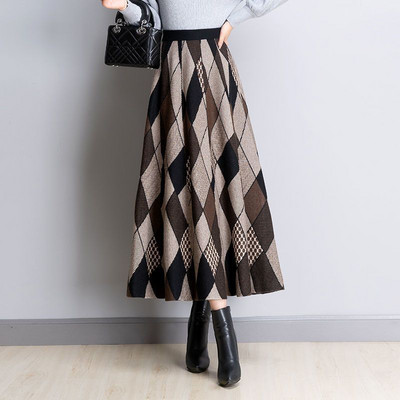 Kevadine ja sügisene kvaliteetne villane poolseelik, mitmekülgne üle põlve õhuke vabaaja kontori keskmise pikkusega A-kujuline suur seelik