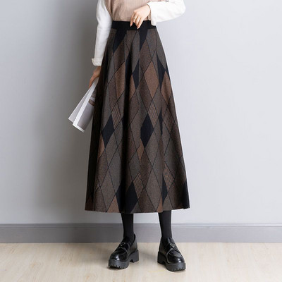 Kevadine ja sügisene kvaliteetne villane poolseelik, mitmekülgne üle põlve õhuke vabaaja kontori keskmise pikkusega A-kujuline suur seelik