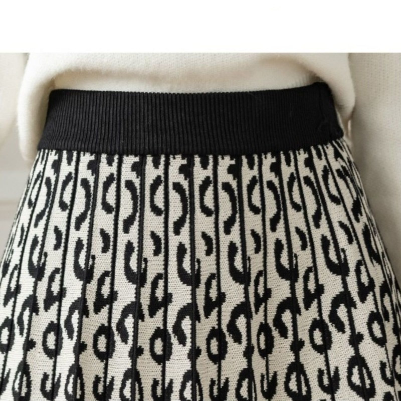 Jesensko-zimska ženska pletena plisirana midi elastična elegantna suknja visokog struka A-kroja, elegantna uredska ženska suknja za sve primjerke