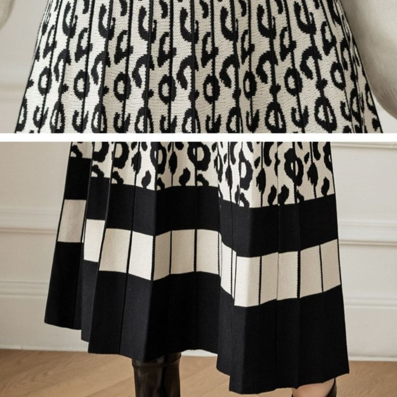 Jesensko-zimska ženska pletena plisirana midi elastična elegantna suknja visokog struka A-kroja, elegantna uredska ženska suknja za sve primjerke