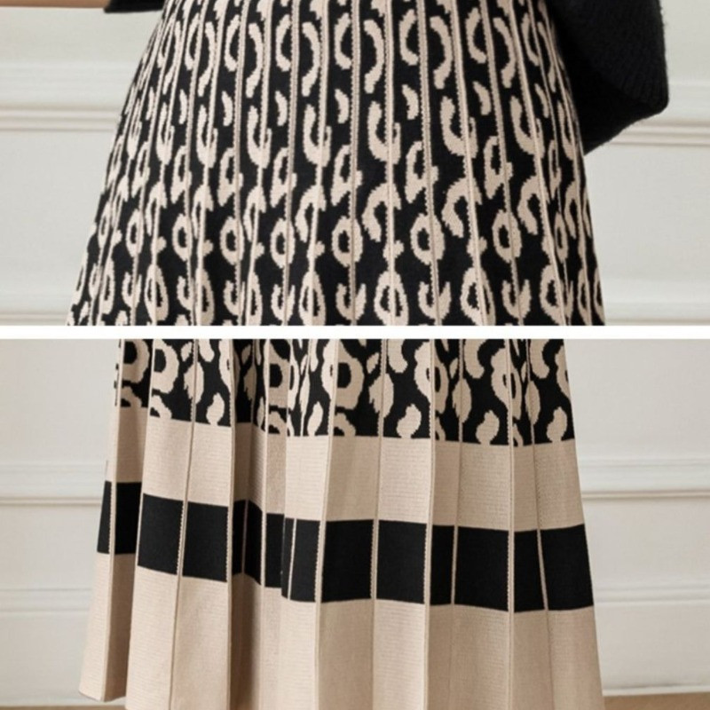 Jesensko-zimska ženska pletena plisirana midi elastična elegantna suknja visokog struka A-kroja, elegantna uredska ženska suknja za sve primjerke