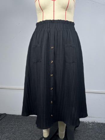 GIBSIE Плюс размер Черна елегантна лятна дълга пола Дамска мода 2024 г. Реколта Ежедневни поли с копчета с висока талия с джобове