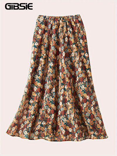 GIBSIE Plus Size Vintage lilleprinteriga pikad seelikud naistele kevadsuvepuhkus Boho elastse vöökohaga A-joonega seelikud naistele