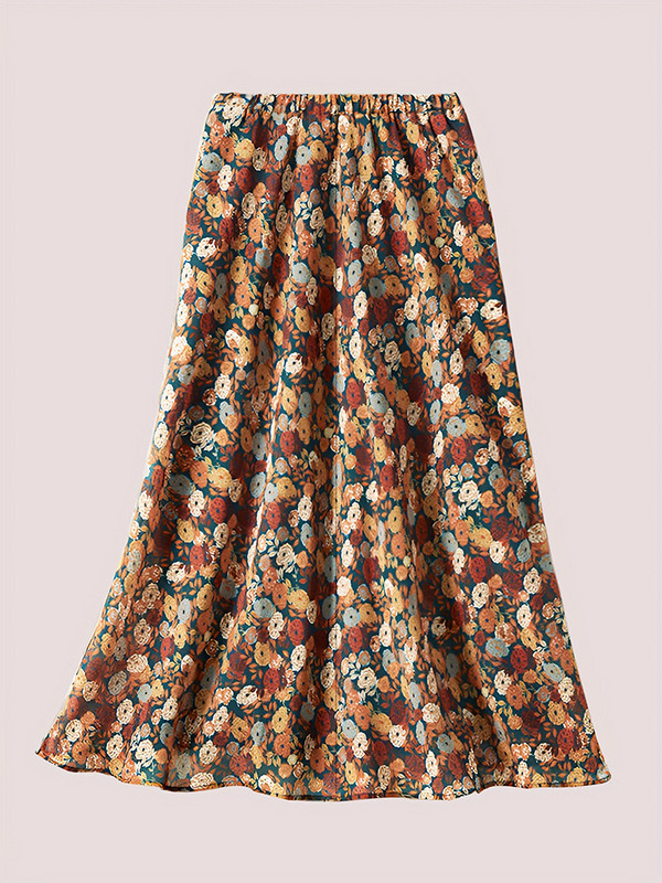 GIBSIE Vintage duge suknje s cvjetnim printom velike veličine Ženske proljeće ljeto Boho suknje A-kroja s elastičnim strukom Ženske donji dijelovi