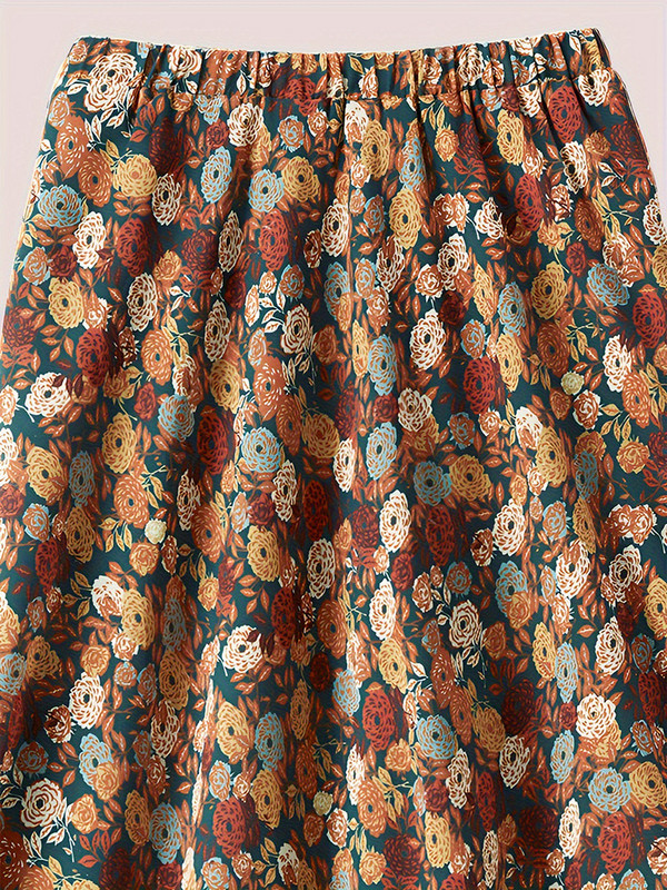 GIBSIE Vintage duge suknje s cvjetnim printom velike veličine Ženske proljeće ljeto Boho suknje A-kroja s elastičnim strukom Ženske donji dijelovi