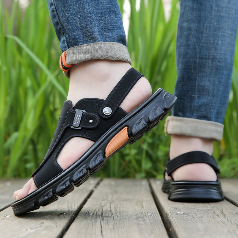 Nove ljetne sandale Kožne vanjske muške cipele za plažu Prozračne ležerne sandale Muške cipele za gaženje Neklizajuće papuče s debelim potplatom