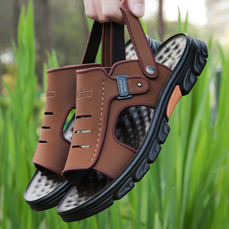 Nove ljetne sandale Kožne vanjske muške cipele za plažu Prozračne ležerne sandale Muške cipele za gaženje Neklizajuće papuče s debelim potplatom