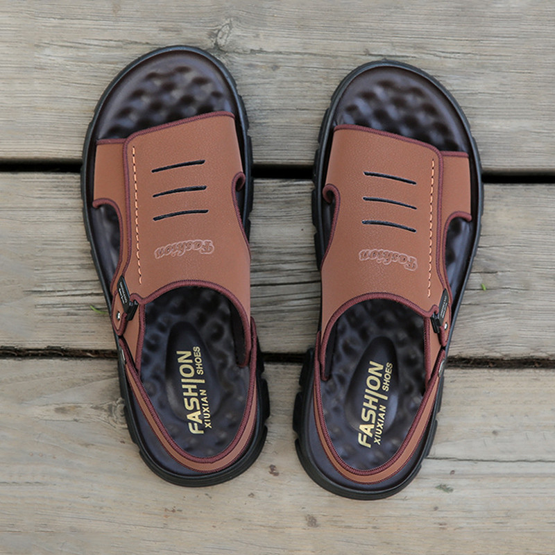 Nove ljetne sandale Kožne vanjske muške cipele za plažu Prozračne ležerne sandale Muške cipele za gaženje Neklizajuće papuče s debelim potplatom