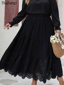 Liela izmēra pavasara garie svārki Sieviešu dobi, vaļīgi volāni ar kroku sieviešu svārki elastīgi ar augstu vidukli Modes jauni sieviešu svārki