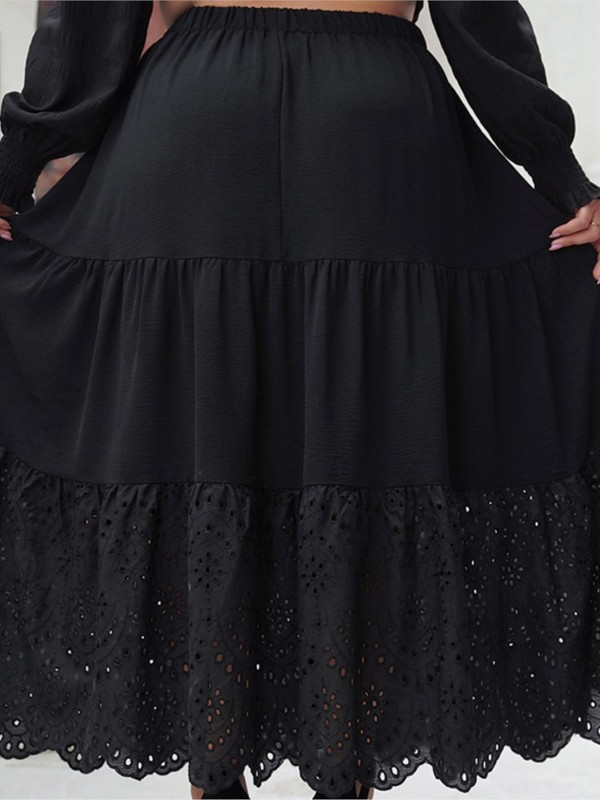 Liela izmēra pavasara garie svārki Sieviešu dobi, vaļīgi volāni ar kroku sieviešu svārki elastīgi ar augstu vidukli Modes jauni sieviešu svārki