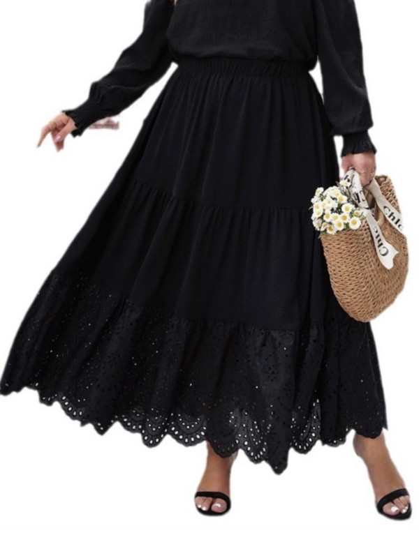 Liela izmēra pavasara garie svārki Sieviešu dobi, vaļīgi volāni ar kroku sieviešu svārki elastīgi ar augstu vidukli Modes jauni sieviešu svārki