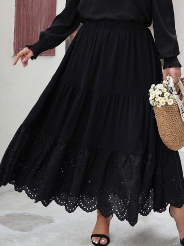 Liela izmēra pavasara garie svārki Sieviešu dobi, vaļīgi volāni ar kroku sieviešu svārki elastīgi ar augstu vidukli Modes jauni sieviešu svārki