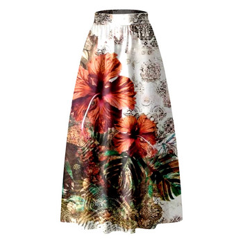 Бохемска макси пола с флорален принт Парти плажни джобове с висока талия Дълги плисирани поли за жени Елегантни големи широки поли