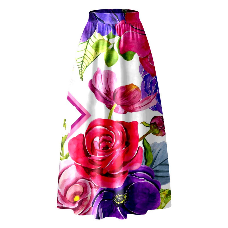 Boheemlaste lilleprinteritega Maxi seelik kõrge vöökohaga peotaskuga pikad plisseeritud seelikud naistele Elegantsed suures suuruses lahtised seelikud