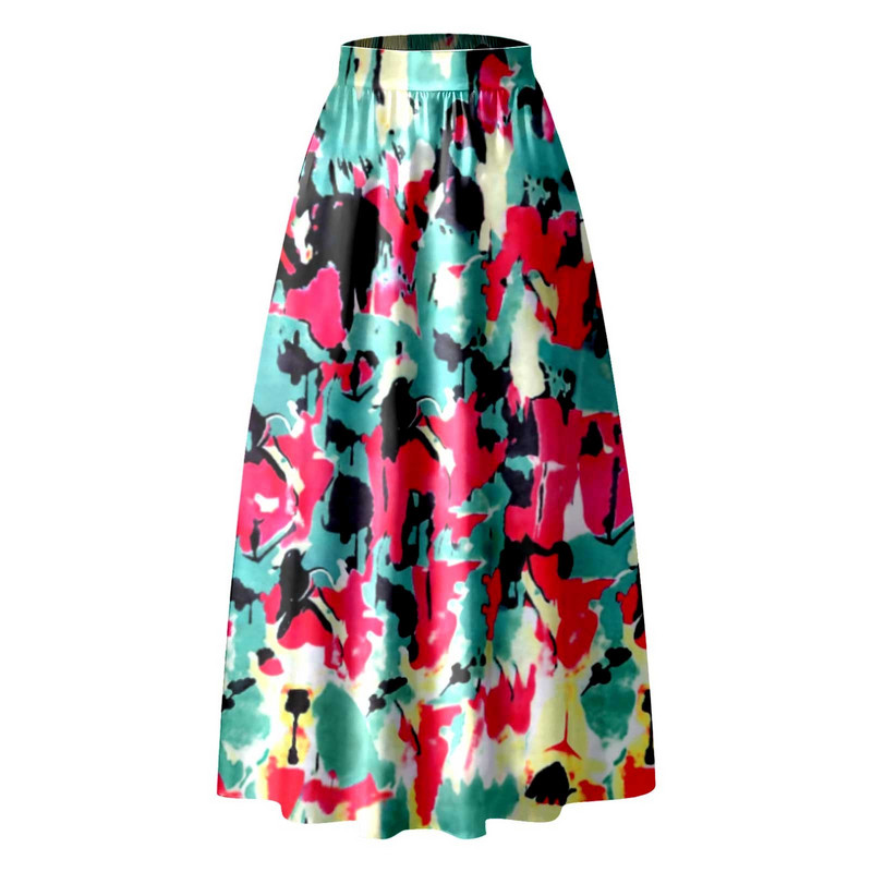 Boheemlaste lilleprinteritega Maxi seelik kõrge vöökohaga peotaskuga pikad plisseeritud seelikud naistele Elegantsed suures suuruses lahtised seelikud