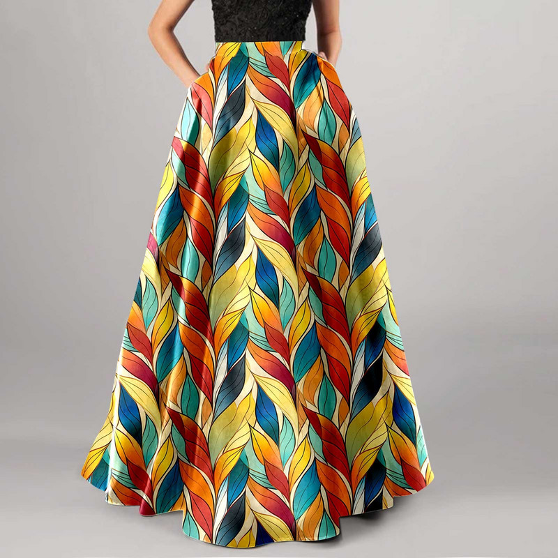Fusta boemă cu imprimeu floral pentru femei, buzunare confortabile cu talie înaltă, petrecere, pe plajă, fustă lungă, rochie cu tiv mare pentru femei, vacanță