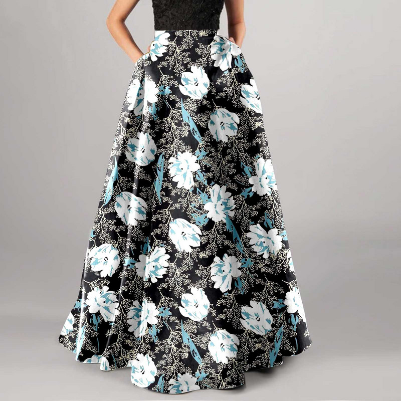 Fusta boemă cu imprimeu floral pentru femei, buzunare confortabile cu talie înaltă, petrecere, pe plajă, fustă lungă, rochie cu tiv mare pentru femei, vacanță