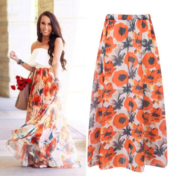 Δημοφιλές Chiffon Boho Γυναικείο Floral Jersey Gypsy Long Maxi Full Skirt Beach Sun Dress Υψηλής ποιότητας Όμορφο γυναικείο φόρεμα
