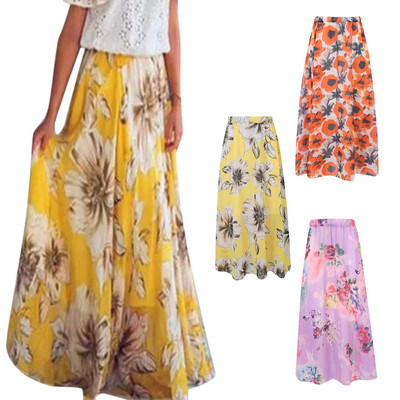 Δημοφιλές Chiffon Boho Γυναικείο Floral Jersey Gypsy Long Maxi Full Skirt Beach Sun Dress Υψηλής ποιότητας Όμορφο γυναικείο φόρεμα