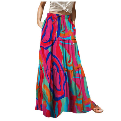 Korejske recenzije Odjeća Ženska ležerna duga dugačka suknja s džepovima s visokim strukom s printom Pejslija u nizu Ženska suknja ûbka ženskaâ