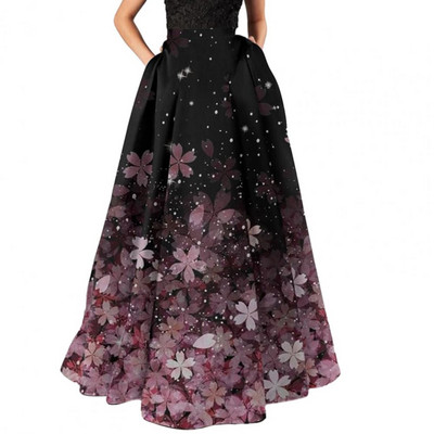 Ženska dugačka suknja visokog struka Suknja s cvjetnim uzorkom za žene Elegantna ženska suknja A-kroja s velikim ljuljačkim zatvaračem za boemsku zabavu, maxi suknja