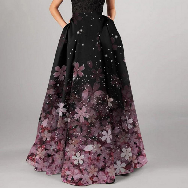 Ženska dugačka suknja visokog struka Suknja s cvjetnim uzorkom za žene Elegantna ženska suknja A-kroja s velikim ljuljačkim zatvaračem za boemsku zabavu, maxi suknja