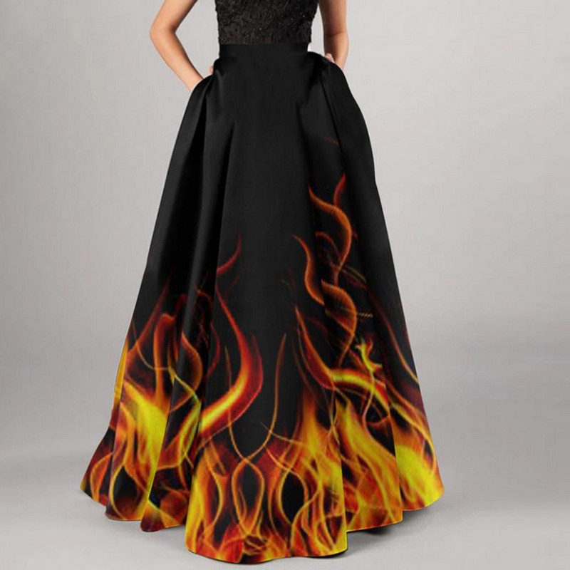 Ženska dugačka suknja visokog struka Suknja s cvjetnim uzorkom za žene Elegantna ženska suknja A-kroja s velikim ljuljačkim zatvaračem za boemsku zabavu, maxi suknja