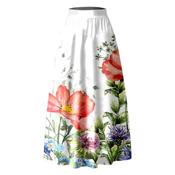 Женска бохемска макси пола с флорален принт Модна парти с висока талия Ретро лятна дълга пола с джоб Елегантни дамски ежедневни широки поли