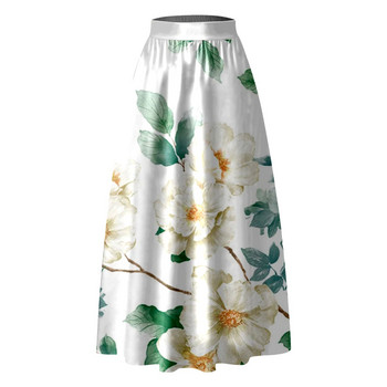 Женска бохемска макси пола с флорален принт Модна парти с висока талия Ретро лятна дълга пола с джоб Елегантни дамски ежедневни широки поли