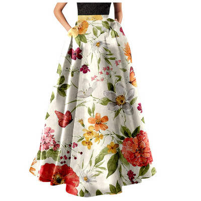 Naiste Boheemlaslik lilleprintimine Maxi seelik Mood kõrge vöökohaga pidu, retro tasku, suvine pikk seelik Elegantne daami vabaaja seelikud