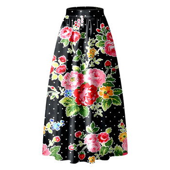 Γυναικεία φλοράλ στάμπα Maxi φούστα Ψηλόμεσο Pocket Party Φούστα Vintage Loose ελαστικές μακριές φούστες Κομψή γυναικεία καλοκαιρινή casual φούστα
