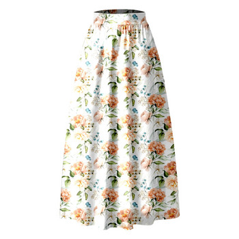 Дамска макси пола с флорални щампи Парти пола с висока талия и джоб Винтидж широки еластични дълги поли Елегантна дамска лятна ежедневна пола