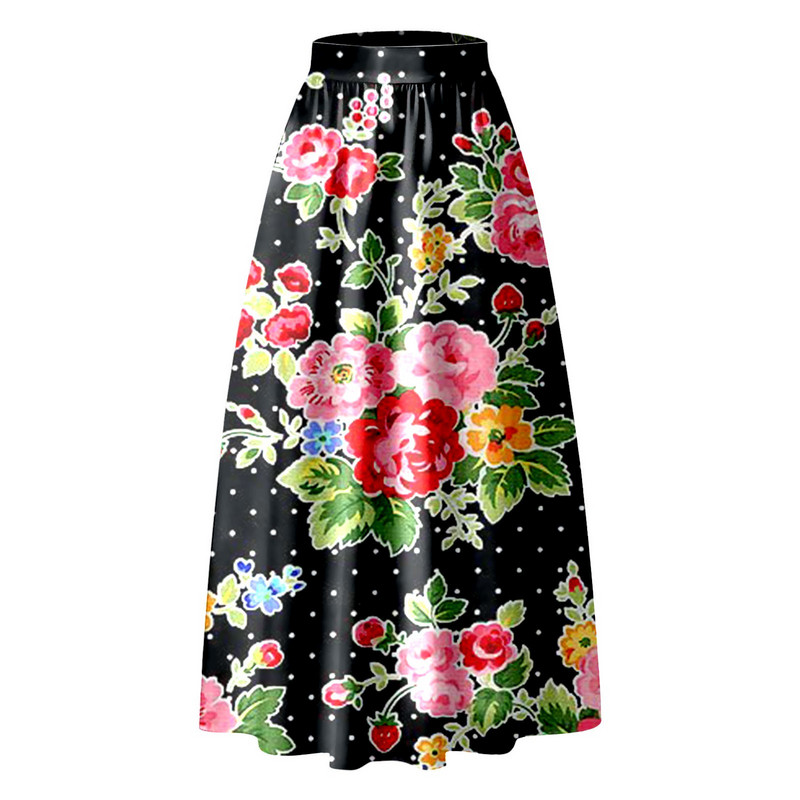 Naiste lillemustriga Maxi seelik kõrge vöökohaga tasku seelik Vintage lahtised elastsed pikad seelikud Elegantne naiste suvine vabaaja seelik