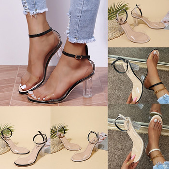2023 PVC сандали Високи токчета с кристални отворени пръсти Дамски обувки с прозрачен ток Sandale Femme Sandalias Mujer Плюс размер 42