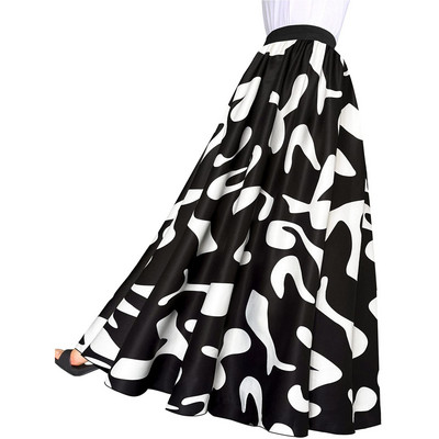Ženske boho suknje s cvjetnim visokim strukom do poda, suknja a kroja, široka plisirana falda vintage retro duga suknja velikih veličina XL-5XL
