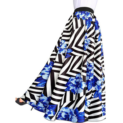 Ženske boho suknje s cvjetnim visokim strukom do poda, suknja a kroja, široka plisirana falda vintage retro duga suknja velikih veličina XL-5XL