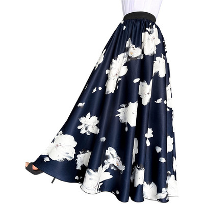 Ženske boho suknje s cvjetnim visokim strukom do poda, suknja a kroja, široka plisirana falda vintage retro duga suknja velikih veličina XL-5XL