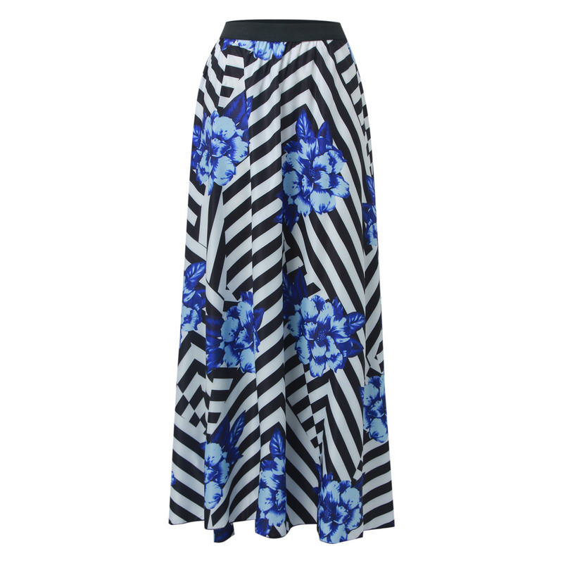 Ženske boho suknje s cvjetnim visokim strukom do poda, suknja a kroja, široka plisirana falda vintage retro duga suknja velikih veličina XL-5XL