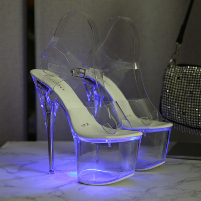 Ltarta 10368 Serija 17 cm peta 7,5 cm platforma noćni klub visoke pete svjetleće sandale cipele catwalk pole dance cipele Crystal LFD