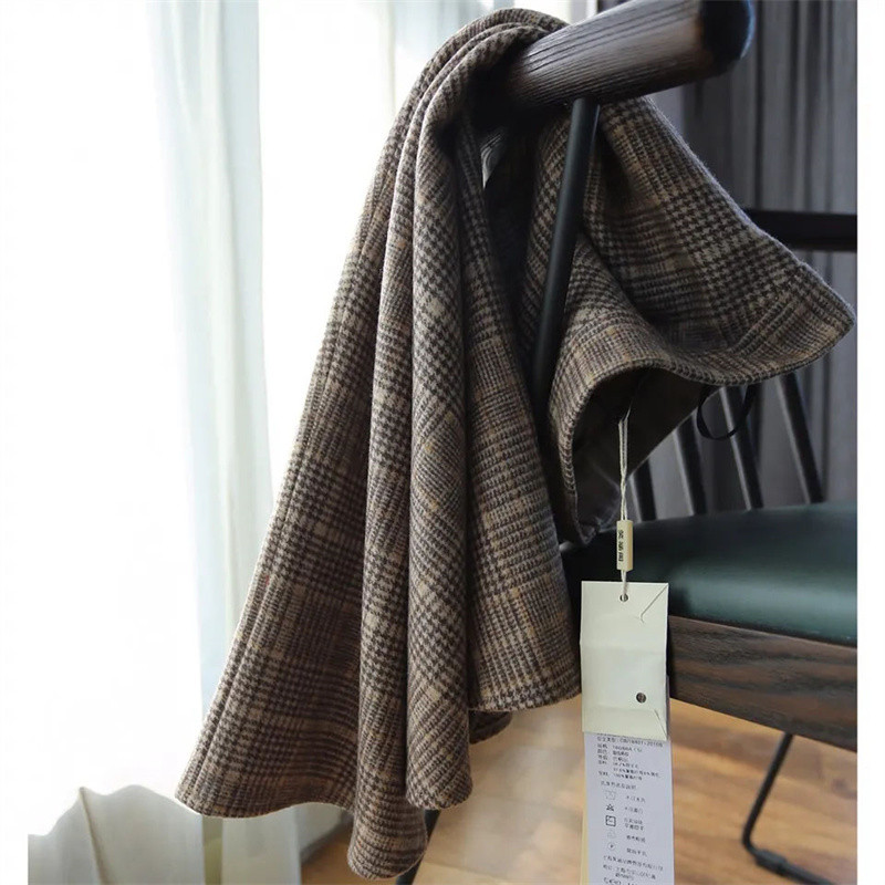 Elegantna ženska vunena plisirana suknja velike veličine Korejska modna pletena suknja visokog struka s patentnim zatvaračem A kroja za uredske dame Topla karirana suknja