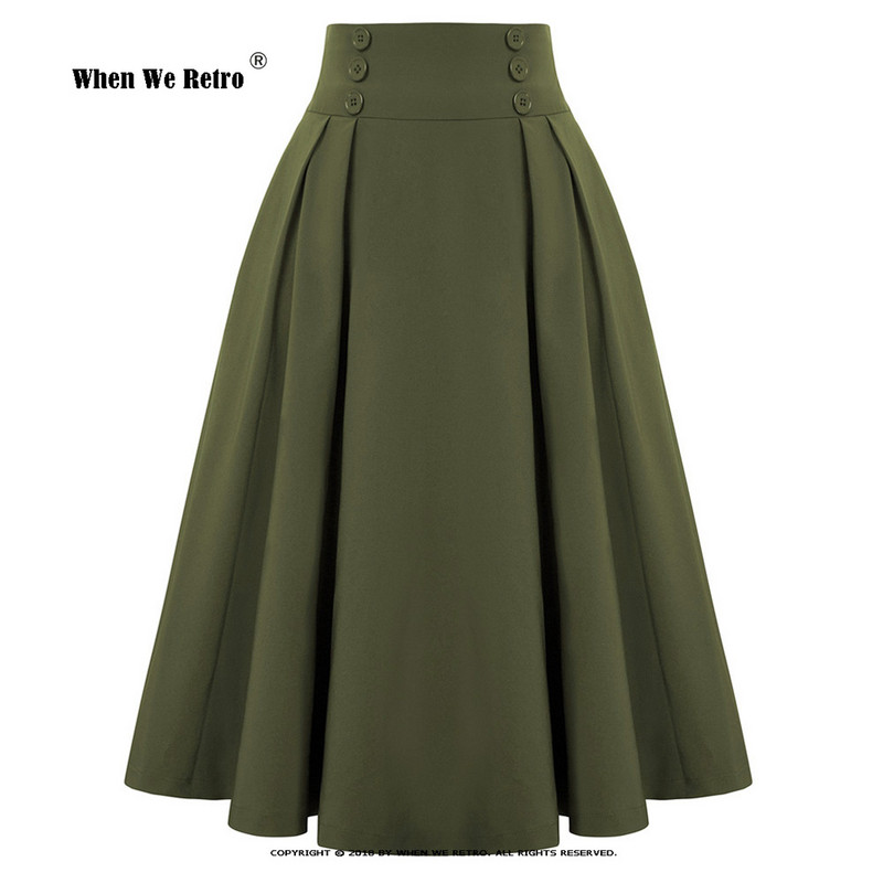 Nove korejske ležerne suknje iz 2023. Jednobojne visoke elastične dugmad sprijeda A-kroja Swing Midi suknje na preklope Jupe SS0037