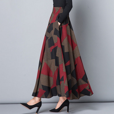 Suvine sügisene A-seeria elastne kõrge vöökohaga plisseeritud seelik Vintage trükiga Plus Size 4xl Vihmavarju seelik Naiste riided Pikad seelikud