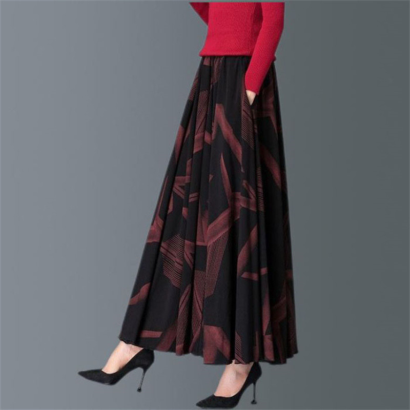 Suvine sügisene A-seeria elastne kõrge vöökohaga plisseeritud seelik Vintage trükiga Plus Size 4xl Vihmavarju seelik Naiste riided Pikad seelikud